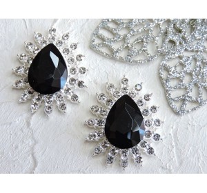 Серединка ювелирная, цв. серебро/черный - 1 шт