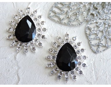 Серединка ювелирная, цв. серебро/черный - 1 шт