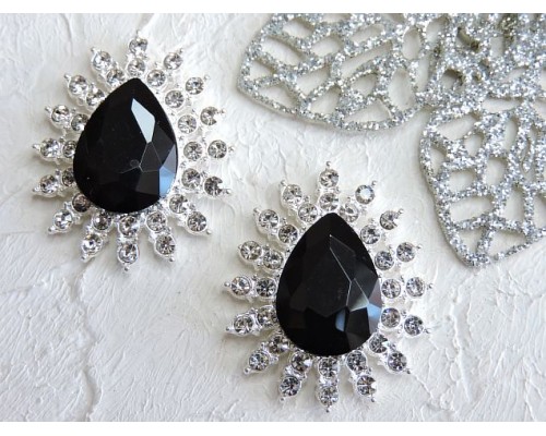 Серединка ювелирная, цв. серебро/черный - 1 шт