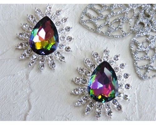 Серединка ювелирная, цв. серебро/хамелеон - 1 шт