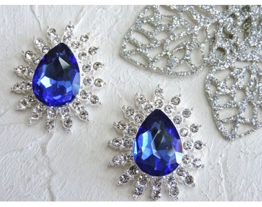 Серединка ювелирная, цв. серебро/синий - 1 шт