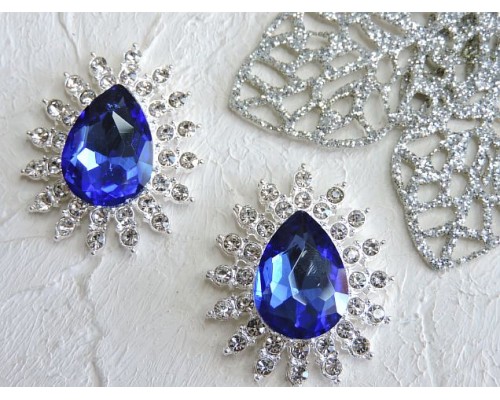 Серединка ювелирная, цв. серебро/синий - 1 шт