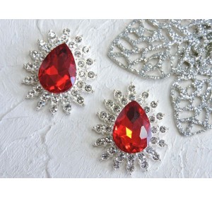 Серединка ювелирная, цв. серебро/красный  - 1 шт