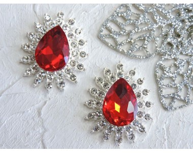 Серединка ювелирная, цв. серебро/красный  - 1 шт