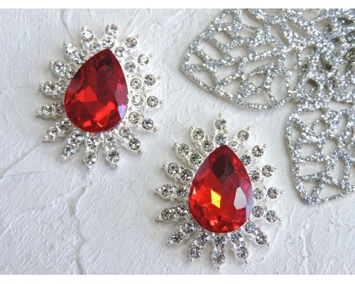 Серединка ювелирная, цв. серебро/красный  - 1 шт