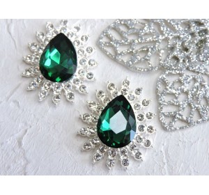 Серединка ювелирная, цв. серебро/изумрудный  - 1 шт