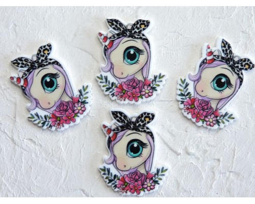 Кабошон-вырубка "Единорог с цветочками" 2,9*3,5 см - 1 шт.