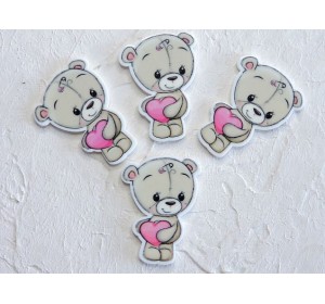 Кабошон-вырубка "Мишка с сердечком" 2,7*3,7 см - 1 шт.