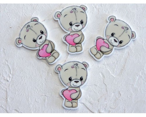Кабошон-вырубка "Мишка с сердечком" 2,7*3,7 см - 1 шт.