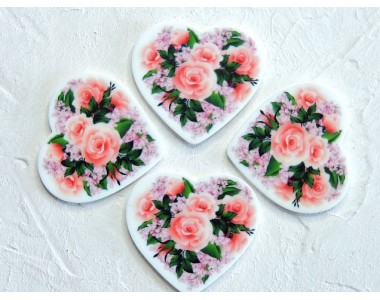 Кабошон-вырубка "Сердечко из цветов" 3,5*3,2 см - 1 шт.