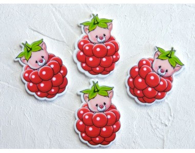 Кабошон-вырубка "Ягодка и котенок" 2,5*3,5 см - 1 шт.