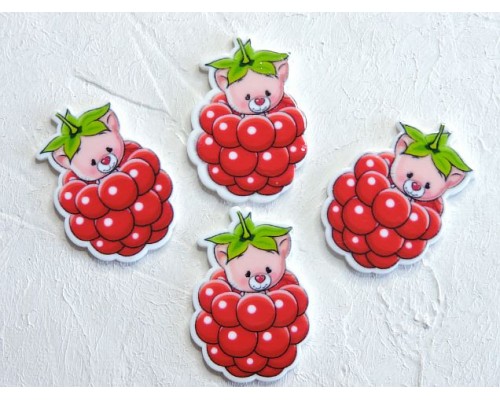 Кабошон-вырубка "Ягодка и котенок" 2,5*3,5 см - 1 шт.