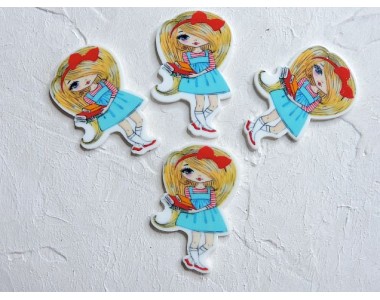 Кабошон-вырубка "Девочка с книжками" 2,3*3,7 см - 1 шт