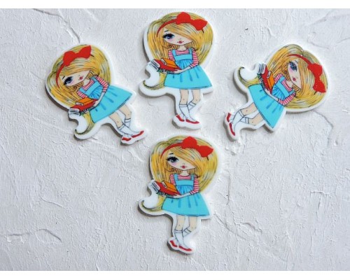 Кабошон-вырубка "Девочка с книжками" 2,3*3,7 см - 1 шт