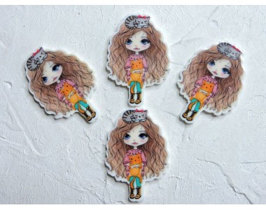 Кабошон-вырубка "Девочка с котиком" 2,6*3,8 см - 1 шт