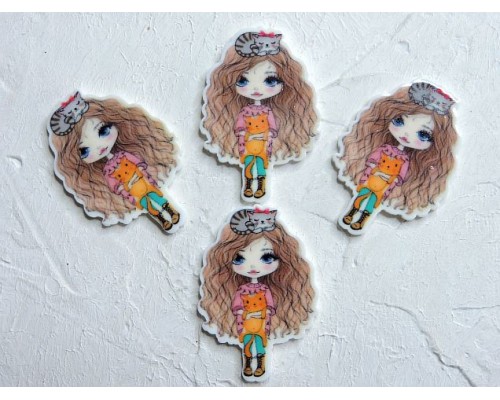 Кабошон-вырубка "Девочка с котиком" 2,6*3,8 см - 1 шт