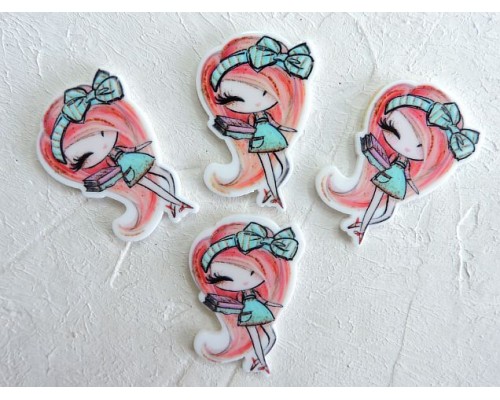 Кабошон-вырубка "Девочка с книжками" 2,5*3,7 см - 1 шт