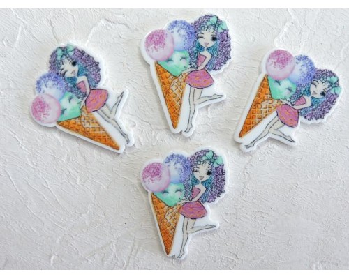 Кабошон-вырубка "Девочка с мороженым", 2,7*3,5 см - 1 шт