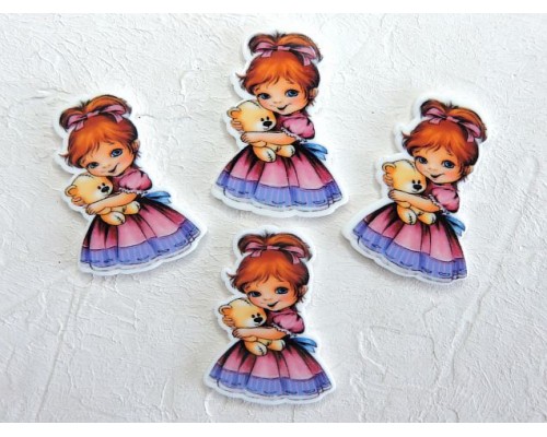 Кабошон-вырубка "Девочка с мишкой", 2,5*3,5 см - 1 шт