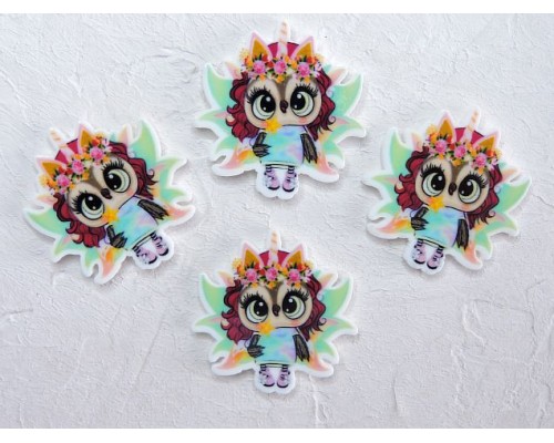 Кабошон-вырубка "Совенок единорог" 3,3*3,4 см - 1 шт