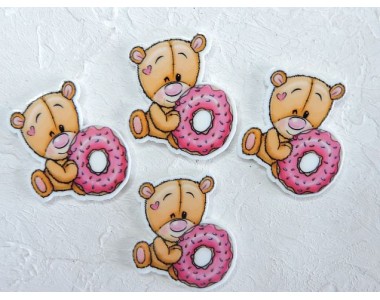 Кабошон-вырубка "Мишка с пончиком" 3,0*3,5 см - 1 шт