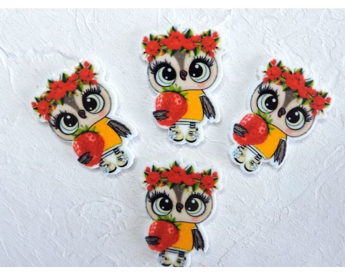 Кабошон-вырубка "Совенок с клубникой" 2,5*3,5 см - 1 шт