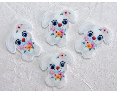 Кабошон-вырубка "Зайка с цветочками" 3,2*3,3 см - 1 шт