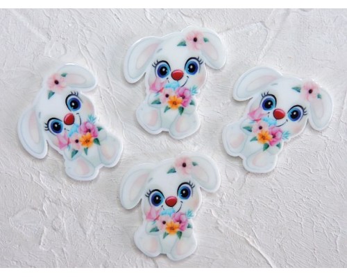 Кабошон-вырубка "Зайка с цветочками" 3,2*3,3 см - 1 шт