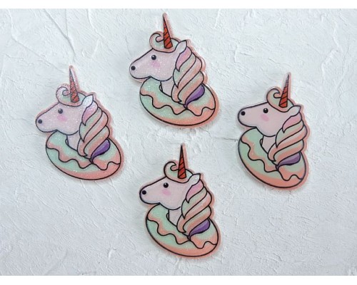 Кабошон-вырубка "Единорог с блестками" 3,9*3,0 см - 1 шт