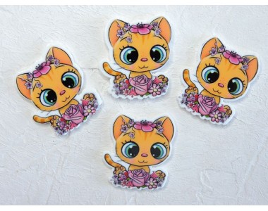 Кабошон-вырубка "Котенок с цветочками" 2,8*3,2 см - 1 шт