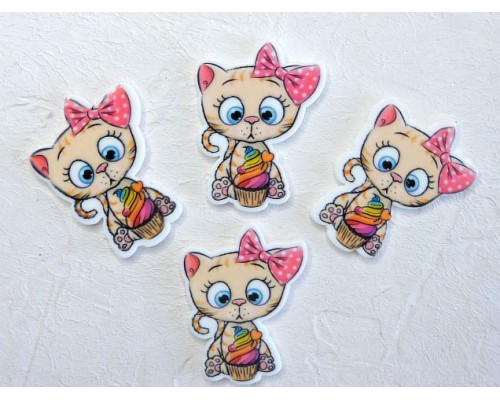 Кабошон-вырубка "Котенок с бантиком" 2,7*3,5 см - 1 шт