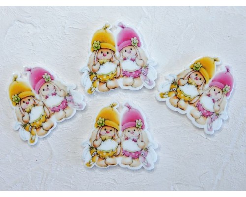 Кабошон-вырубка "Зайчики" 3,3*3,2 см - 1 шт