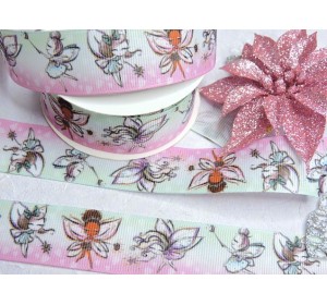 Лента репсовая 25 мм с рисунком "Феи" - 1 м.