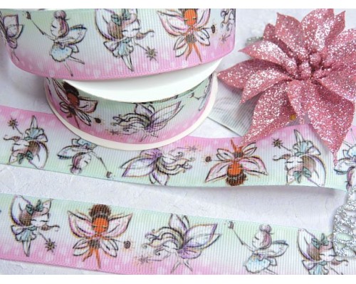 Лента репсовая 25 мм с рисунком "Феи" - 1 м.