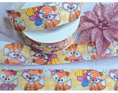 Лента репсовая 25 мм с рисунком "Лисичка" - 1 м.