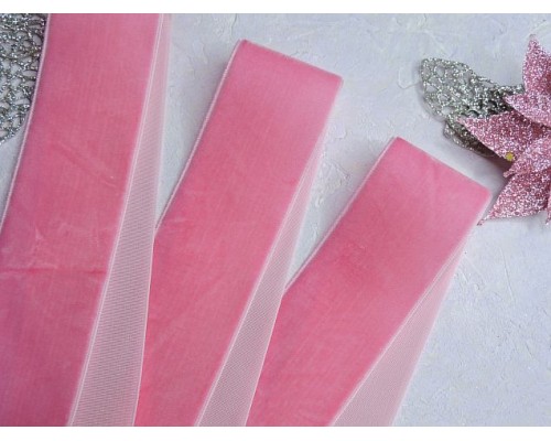 Лента бархатная 40 мм, цв. розовый - 1 м.