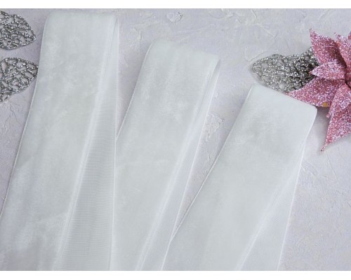 Лента бархатная 38 мм, цв. белый - 1 м.