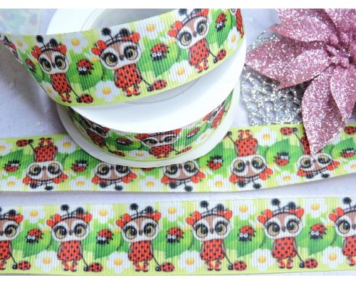 Лента репсовая 25 мм с рисунком "Совенок" - 1 м.