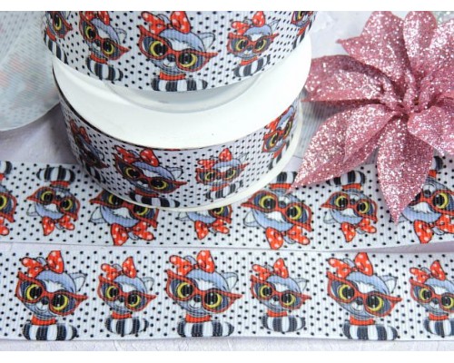 Лента репсовая 25 мм с рисунком "Енотик" - 1 м.