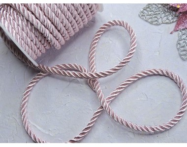 Шнур декоративный крученный 6 мм, цв. нежно-розовый  - 1 м.