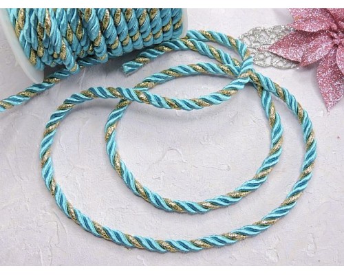 Шнур двухцветный 5 мм, цв. бирюзовый/золото - 1 м.