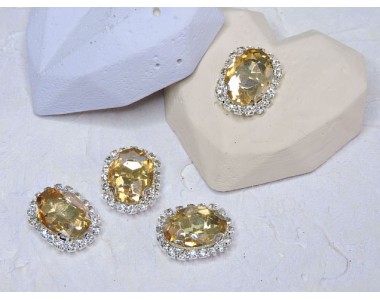 Страза пришившая в серебряной оправе 17*22 мм "Овал", цв. бежевый - 1 шт.