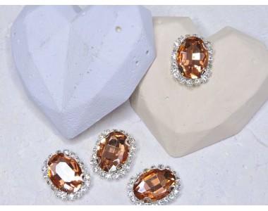 Страза пришившая в серебряной оправе 17*22 мм "Овал", цв. розовый персик - 1 шт.