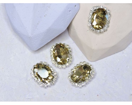 Страза пришившая в серебряной оправе 17*22 мм "Овал", цв. светлое золото - 1 шт.