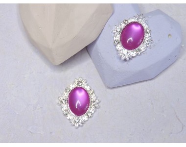 Серединка ювелирная, цв. серебро/фукси - 1 шт