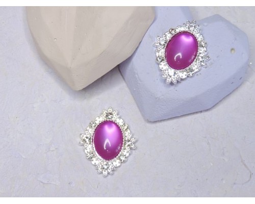 Серединка ювелирная, цв. серебро/фукси - 1 шт