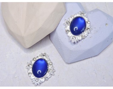 Серединка ювелирная, цв. серебро/синий - 1 шт