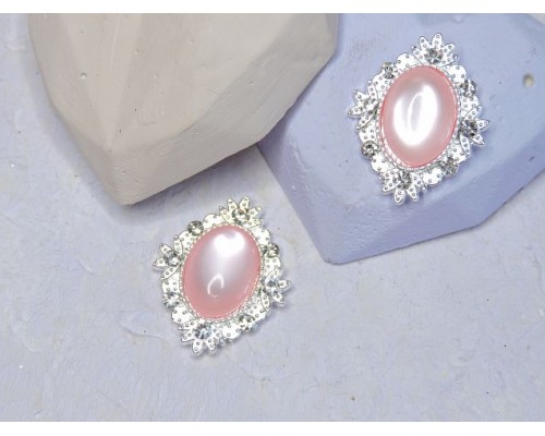 Серединка ювелирная, цв. серебро/светло-розовый - 1 шт