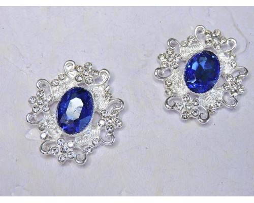 Серединка ювелирная, цв. серебро/синий 2 - 1 шт