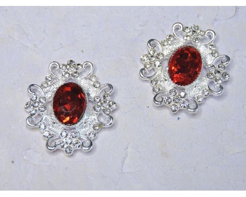 Серединка ювелирная, цв. серебро/красный - 1 шт